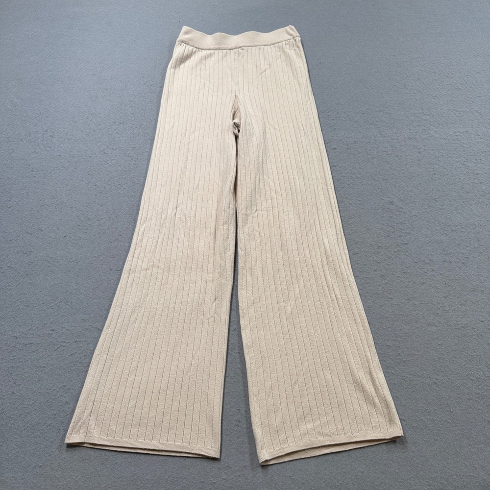 Abercrombie & Fitch Pants Women's M Beige Wide Leg Soft A&F Ribbed Knit Baggy